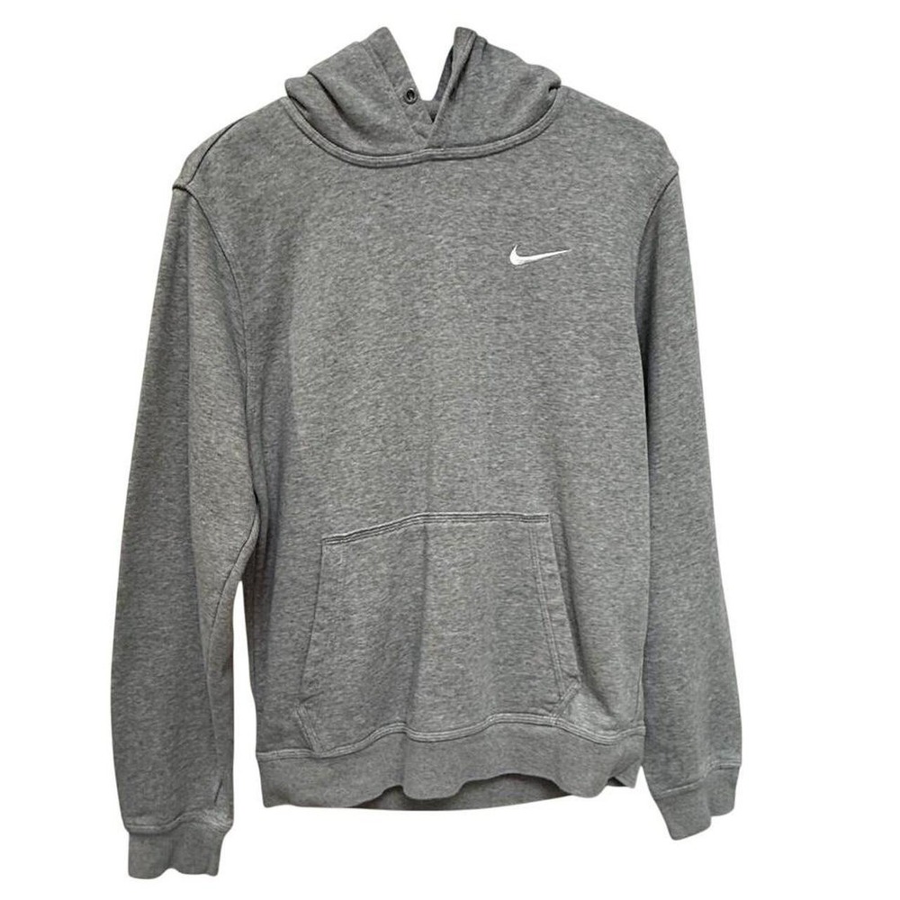 Nike Club Fleece Hoodie Gray Pullover Sweatshirt Mens Small S Embroidered Swoosh